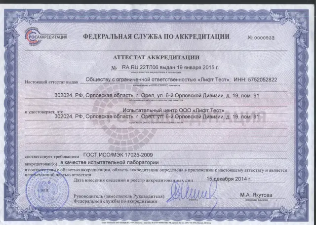 Аттестат аккредитации